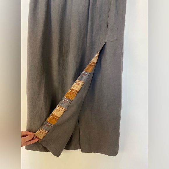 VTG Su-Zen Pull On Lagenlook Linen MIDI Skirt with Silk Plaid details Size Small - Picture 9 of 12